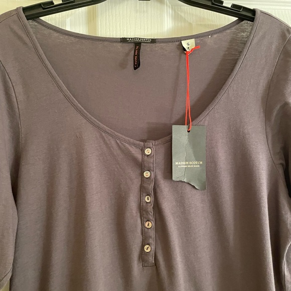NWT MAISON SCOTCH Gray Long Sleeved Tee with Buttons - Picture 4 of 13